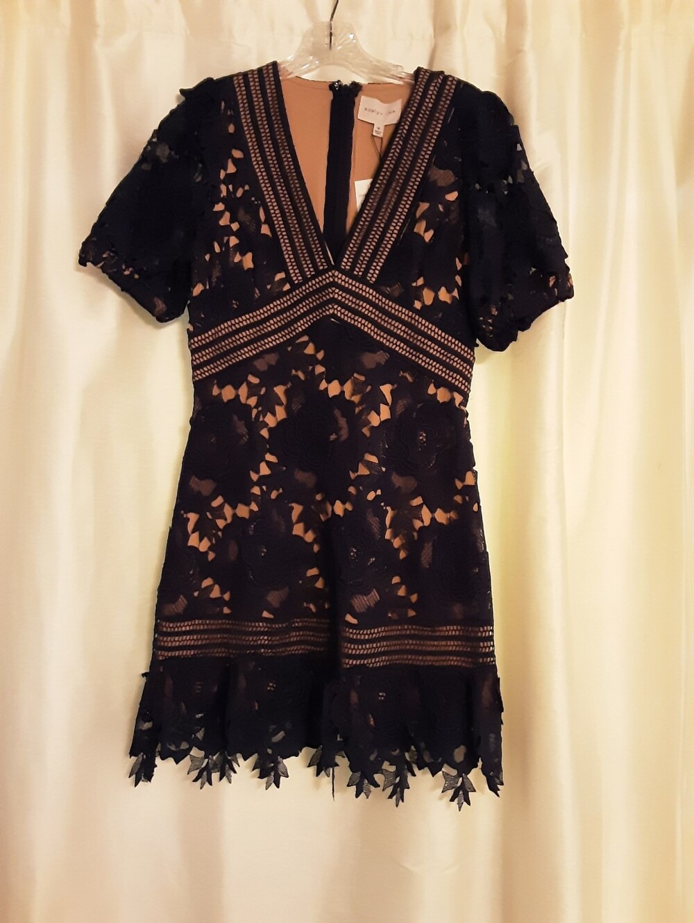 Adelyn Rae Navy Lace V-Neck Dress